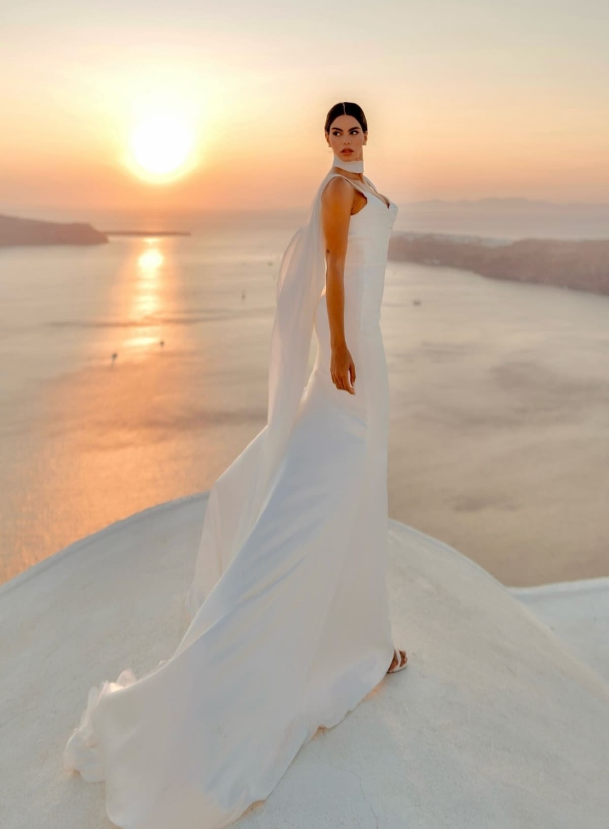Editorial bridal makeup at sunset in Santorini by Panos Antoniou Weddings