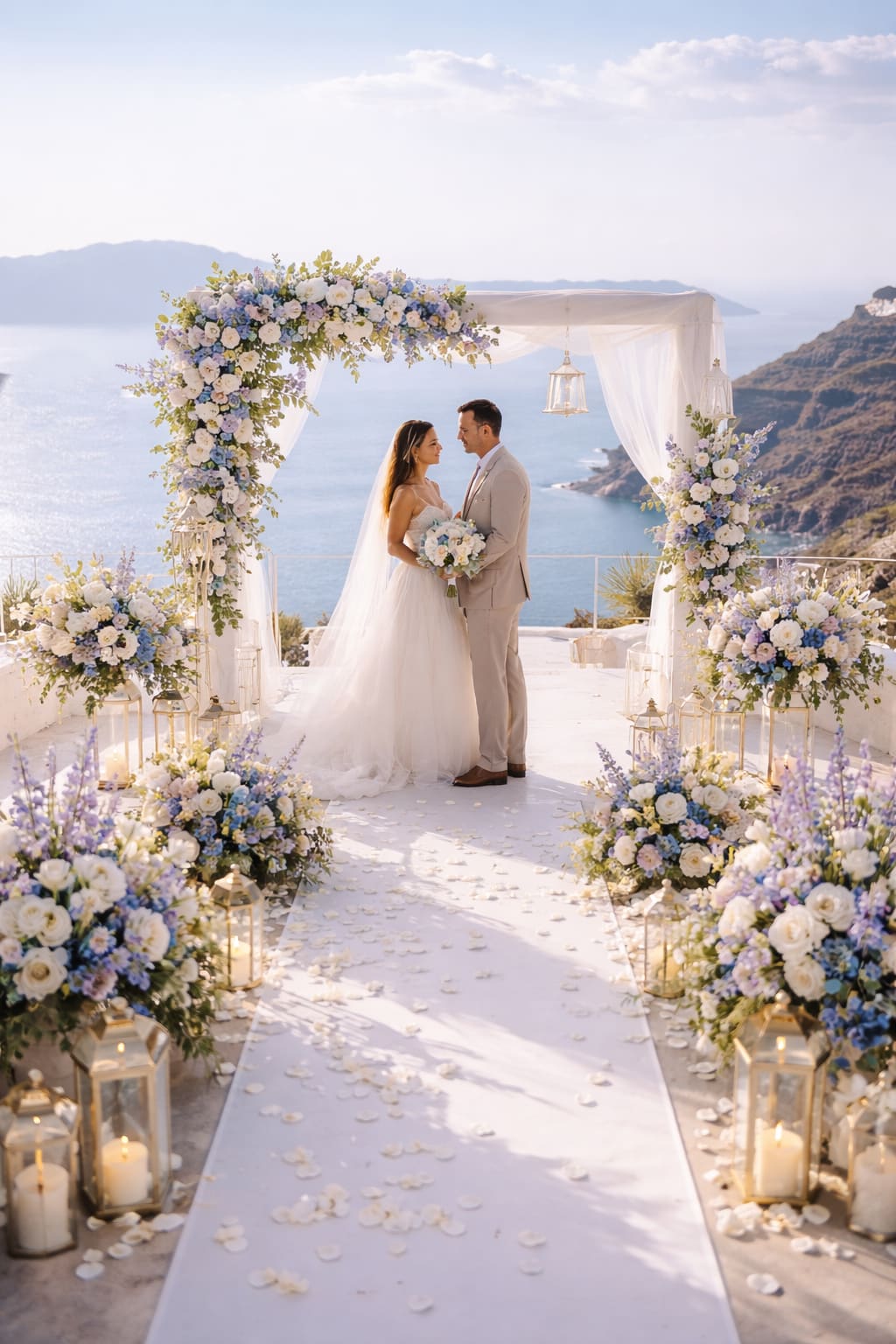 Luxury wedding ceremony with caldera view Santorini